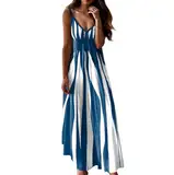 Sommerkleid Lang Große Größen - Lässig Elegante Kleider Damen Festlich V-Ausschnitt Strandkleid Sexy Off Shoulder Trägerkleid Knöchellanges Spaghettiträgern Ballkleider Drucken Schlank Maxikleid