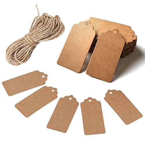 HAKACC 100 Stk. Geschenkanhänger Kraftpapier Etiketten Tags Kraftpapier Anhänger Rechteck mit Jute-Schnur für Hochzeit Geschenke