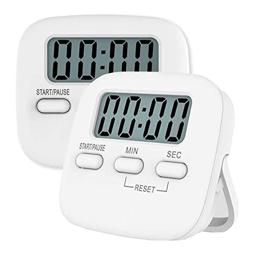 Jsdoin Küchentimer, 2 Stück, digitaler Küchentimer, magnetisch, Countdown-Stoppuhr, Timer mit lautem Alarm, große Ziffern, Ständer auf der Rückseite, Loch zum Aufhängen für Kochen, Badezimmer(weiß)