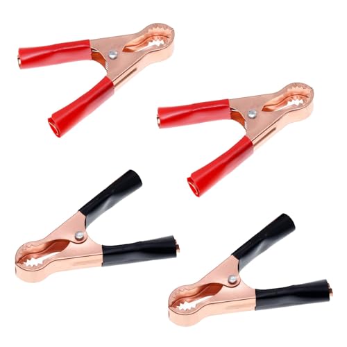 2x Krokodilklemmen Set Je 2 Stück,Rot & Schwarz Starterkabel,Überbrückungskabel Klemme mit isolierten Stiefel Kunststoffgriff 50A,Kupfer-Überbrückungskabel-Klemmen für Auto, LKW, Fahrzeug, Boot