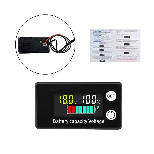 Heemol Batteriekapazitätsmonitor 12V 24V 36V 48V 60V 72V 84V Batteriemessgerät Multifunktionaler DC8-100V LCD Batteriestand Spannungs mit Temperatursensor Alarm für Autos Boote Wohnmobil.