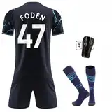 ASKAWTE 23/24 Manchester - Harland De Bruyne Grealish-Trikot für Kinder Fußball Trikot Fußballtrikot Kinder Shorts und Socken Fussball Set (23/24Away-Foden47,XXS)