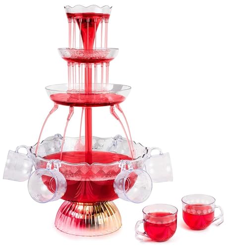 Fotrsta 3-stufiger Partybrunnen, Saft Und Weinbrunnen Trinkbrunnen 4L Acryl-Getränkebrunnen Mit 5 Stück 175ml Mehrwegbecher Für Barparty