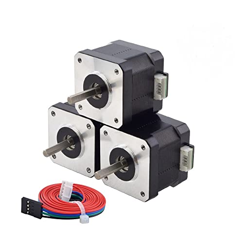STEPPERONLINE Schrittmotor 3 Pack Nema 17 Bipolar 42Ncm 1.5A 42x42x39mm 4 Drähte mit 1m Kabel & Verbinder für 3D-Drucker/CNC Fräsmaschine, Black