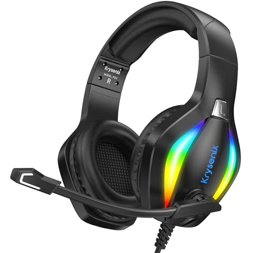 Krysenix PG1 RGB Gaming Headset für PS4, PS5, PC, Nintendo Switch, Xbox, Headset mit Mikrofon, Gaming Kopfhörer mit Mikrofon, Noise Cancelling Kopfhörer mit 3.5mm Klinke Schwarz
