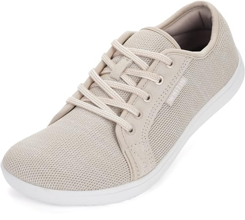 WHITIN Herren Damen Knit Barfußschuhe Barfussschuhe Barfuss Schuhe Barfuß Sneaker Barefoot Shoes Minimalschuhe Fitnessschuhe Breite Weit Frau Sommer Beige 39 EU