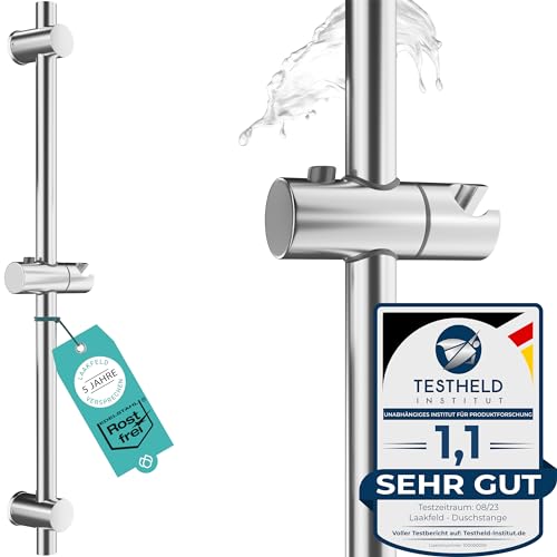 Edelstahl Duschstange 66cm rostfrei - Brausestange variable Bohrlöcher dank flexibler Wandhalterungen - Dusch Stange & top Slider (einfach, flexibel, stabil) - Wandstange variabel (Optik matt)