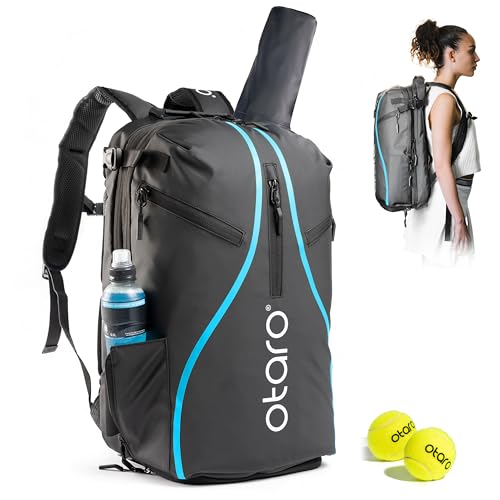 Otaro Tennistasche (PRO - Schwarz/Blau) - Elegantes Design & Innovative Raumaufteilung - Deutsches Start-Up unterstützen! Tennistasche, Tennisrucksack Damen, Tennistasche Herren