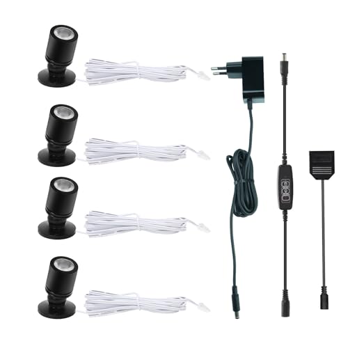 LED Spotlichter für den Innenbereich Schranklicht Bilderlichter Akzentlichter 1W 360° Schwenkbar Aluminium Mini led spot für Schrank, Flur, Galerien, Geschäfte, Schmuckschrank(Warmweiß-4 Stück)