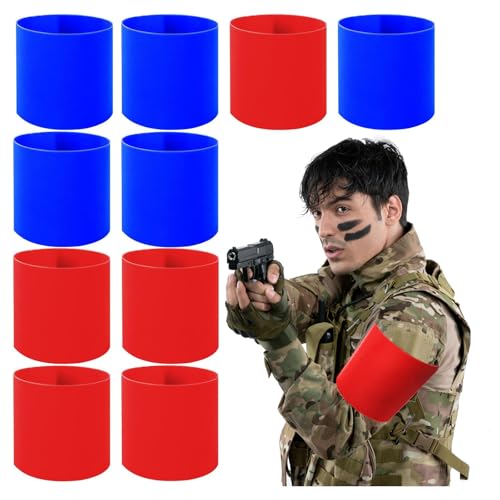 jiawaggag 5 Stück Team Armbänder Airsoft Rot Klett Armbinde Team 11 * 45cm Bunte Armbinde für Mannschaften Schule Vereine Blau und Rot