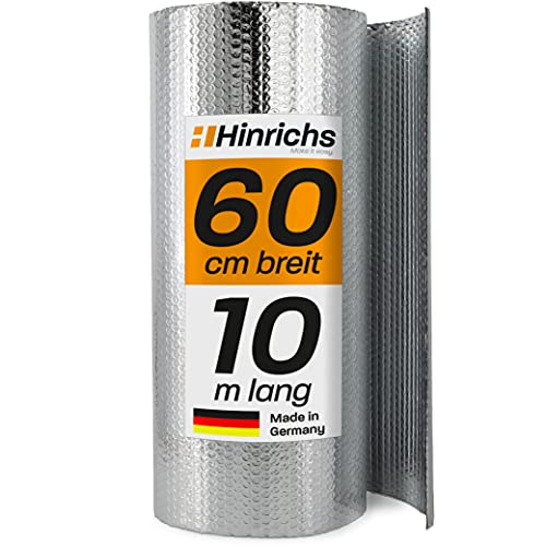 Hinrichs Isolierfolie Dämmfolie 10m x 60cm – Thermofolie für Fenster, Auto, Camping oder Pool – Perfekt als Wärmedämmung, Kälteschutz und Verdunklung - Beidseitig beschichtet