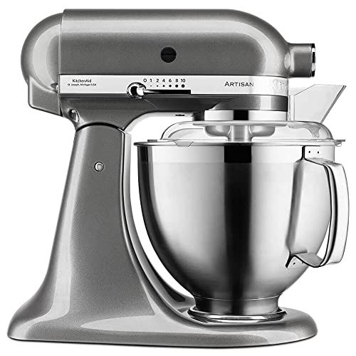 KitchenAid Küchenmaschine I Artisan I Kippbarem Food Processor I Teigknetmaschine mit 2 Schüsseln und 3 Zubehör aus Edelstahl | 4.8 L | Grau