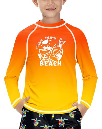 Jungen Langarm Sonnenschutz UV Shirt UPF 50+ Schnelltrocknend Rashguard Surf The Wave Weiß 110