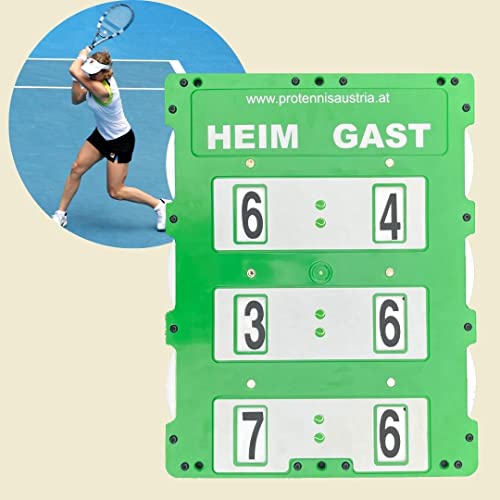 ProTennisAustria Spielstandsanzeige Premium Zähltafel 60 x 46 cm - Tennis Scoreboard Neo - Grün