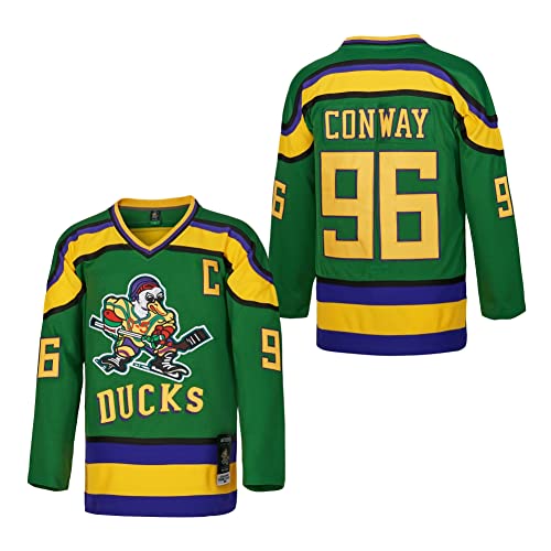 D-5 Youth Mighty Ducks Jersey #96 Conway #99 Banks Trikot, Film Eishockey Trikot für Kinder, #96 Grün, Klein