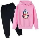 Mfhmom Weihnachts Jogginganzug Kinder Set Niedlich Pinguin Weihnachten Tracksuit 2-Teiliges Trainingsanzug Jungen Mädchen Kuschelig Langarm Kapuzenpullover und Jogginghose Warm Weihnachtsoutfit