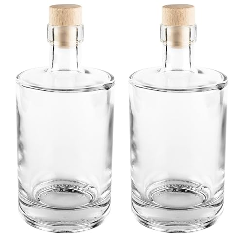 Ideen mit Herz Glasflaschen mit Korken | leere Flasche aus Glas | Ginflasche | ideal zum Befüllen und Verschenken | für Likör, Schnaps, Öl, Essig | Ø 8,5 cm | 18 cm hoch | 500 ml | 2 Stück