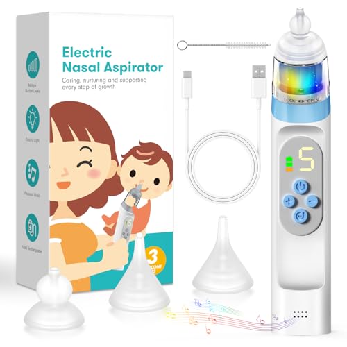 NVKHG Nasal Aspirator, Baby Nasensauger, Ausgestattet Mit 5 Stufen Der Saugkraft, Typ-C-Nasensauger zum Bequemen Aufladen,Mit Wasserdichter, Beruhigender Musik, On-Screen-Display und Sieben Farblichte