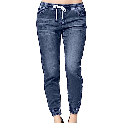 Generisch Damen Hosen Jeans Mid Denim Für Frauen Lässige Bekleidung Jeanshosen Stoffhose High Waist Skinny Outdoorhose Winter Jeanshose Stretch Hüfthose Schwarz Outdoorhosen (Dark Blue, XL)