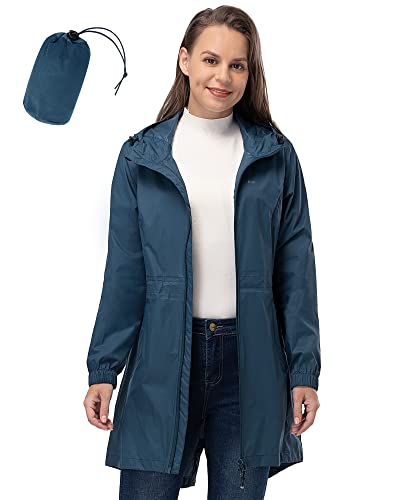 33,000ft Damen Dünne Wasserdichte Faltbar Regenmantel Regenjacke mit Kapuze, Leicht Atmungsaktive Travel Regenponcho, Lange Windbreaker Jacke für Frauen