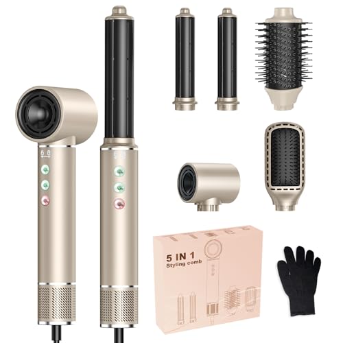 Airstyler 5 IN 1, Haarstyler mit 110000 RPM, 20M/S Haartrockner für Schnelltrocknend, 320 Millions lonic Multistyler Hairstyler mit Automatischer Luft-Lockenstab, Haarglätter Bürste ＆ Volumenbürste