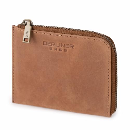 Berliner Bags Premium Münzbörse Mark aus Buff Hunter Leder, Mini Geldbeutel für Damen und Herren - Tan Braun