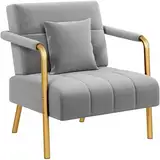 Yaheetech Polstersofa mit Armlehnen & Beine aus Metall Modernes Einzelsofa mit 2 Lendenkissen Loveseat für Wohnzimmer, Heimbüro Hellgrau