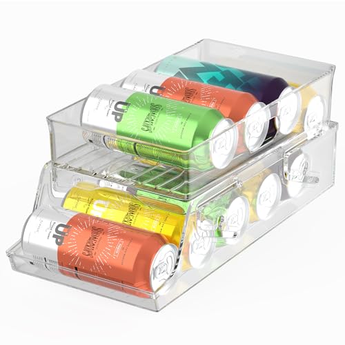 JESIFFY Dosen Organizer Dosenhalter Kühlschrank Organizer Dosen, 2 Tier Rollende Schublade Dosen Kühlschrank, Foldable Dosenspender kühlschrank für 250ml/330ml Getränke Bier Soda Dosen - BPA Frei