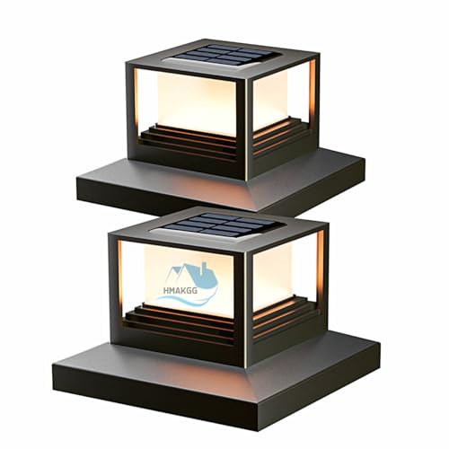 HMAKGG 2 Stück Solar Pfostenkappen Licht, 2 Modi LED Solar Pfostenleuchten für Außen, Solar Garten Zaunpfosten Lampe Wasserdicht für 10 * 10 CM Holzpfosten Deck Säulenlampe Landschaft, Weiß & Warm