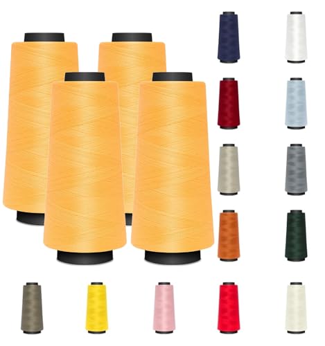 4 KONEN - Nähmit - Overlockgarn Nähgarn je 1500 Meter - 100% Polyester Garn für Overlock Coverlock & Coverstich Nähmaschinen - Fadenstärke 40/2 (120er) (A05-506-gelb)