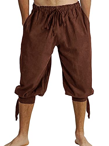 Runcati Kurze Hosen Herren Pluderhose mit Schnürung Wikinger Sommerhose Pirat Mittelalter Kostüm Freizeit Strand Shorts, Braun, XL