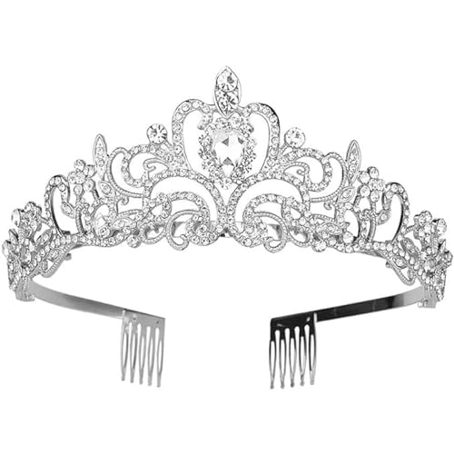 alladaga Hochzeit Tiara Krone Kristall Strass Braut Prinzessin Tiara mit Kamm für Hochzeit Prom Geburtstagsfeier (Silbern)