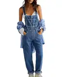 Felcia Klassischer Denim-Overall für Damen, lockere Passform, gerades Bein, verstellbarer Riemen, Strapsanzug, lässig, Jeans, Latzhose, Blau a, L
