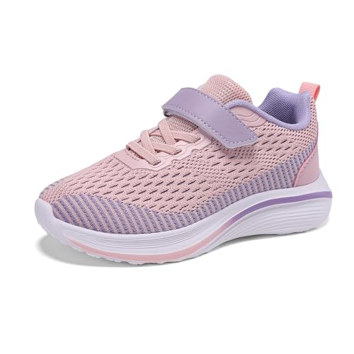 Hxiclrm Hallenschuhe Mädchen Turnschuhe Mädchen Sportschuhe Für Kinder Sneaker Atmungsaktiv Laufschuhe Rosa Lila 33EU