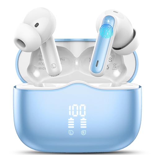 Bluetooth Kopfhörer, Kopfhörer Kabellos Bluetooth 5.3 In Ear Kopfhörer mit 4 ENC Noise Cancelling Mic, Kabellose Kopfhörer Tiefer Bass Wireless Earbuds 40Std, IP7 Wasserdicht Ohrhörer, Blauer See