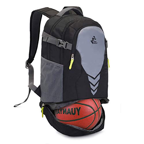 Bseash 35L Basketball Fußball Rucksack mit Boden Ballfach, große Kapazität Sport Rucksack Ausrüstung Turnbeutel für Jungen Mädchen Athleten (Schwarz)