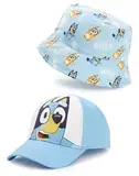 BlueY Kinder Bucket Hat & Cap Set | Bandit & Chili Charakter Allover-Print Kopfbedeckung in Blau für Jungen und Mädchen | Unisex Kinder Cap mit verstellbarem Riemen | TV-Serie Merchandise Geschenk