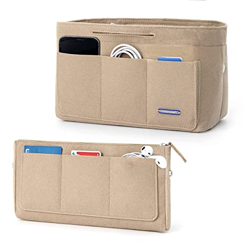 Lucky Sign - Taschenorganizer für Handtaschen Innentaschen für Handtaschen mit Schlüsselkette multifunktional aus Filz, 26x11x16cm - Beige