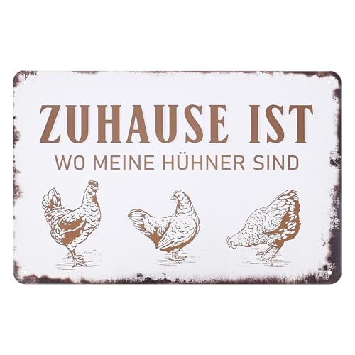 Retro Blechschild Hühner, Chicken Sign, Huhn Metall Blechschild für Hühnerstall Bauernhaus, Warn- und Garten Schild als Hühner Deko, 20x30cm