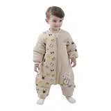 Baby Schlafsack mit Beinen Warm gefüttert winter kinder schlafsack abnehmbaren Ärmeln，Junge Mädchen Unisex Schlafanzug (Bear,6-18 Monate(baby height 75-85cm))