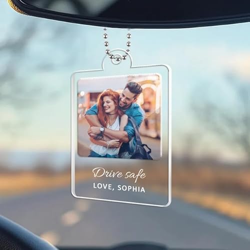 Rainsar Auto Anhänger für Spiegel mit Foto,Autospiegel Anhänger Personalisiert,Acryl Spiegelanhänger Auto Autogeschenk für Paare, Familie, Freunde