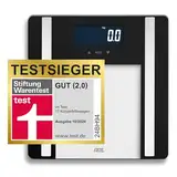 ADE Digitale Körperfettwaage Ines bis 200 kg | Personenwaage mit Körperfettanalyse, BMI, Muskelmasse, Körperwasser, Gewicht, BMR | Körperwaage mit Benutzererkennung | schwarz