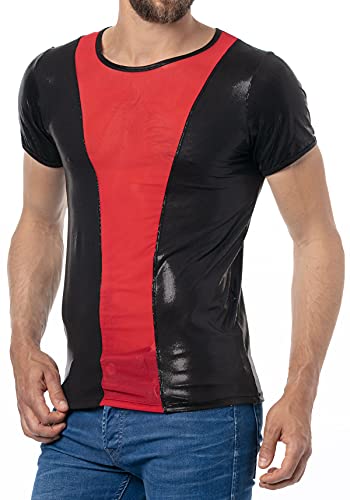 Latex ähnliches Herren Shirt mit rotem Einsatz (XXL)