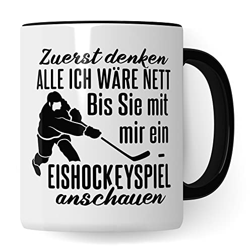 Eishockey Tasse Geschenkidee Kaffeetasse Humor Witz Geschenk für Eishockeyfan Kaffeebecher Eishockeyspiel Becher (Weiß & Schwarz)