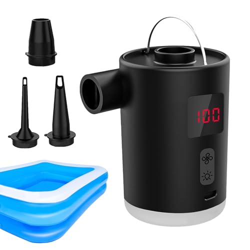 Tragbare Inflatorpumpe | Kleine Luftpumpe für Schlauchboote | Wiederaufladbare Kompressoren schnelle Inflation mit LED -Lampe für Camping -Gäste Kinder Sleepover Rucksacking Diese tragbare Luftmatratz