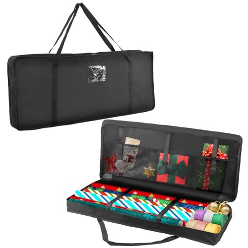 VMUTGA Geschenkpapier Aufbewahrung, Geschenkpapierrollen Aufbewahrungstasche Oxford Gewebe Geschenkpapier Organizer mit 3 Fächern für Geschenkbänder Schleifen Dekorationen Zubehör (82 * 13 * 34 cm)