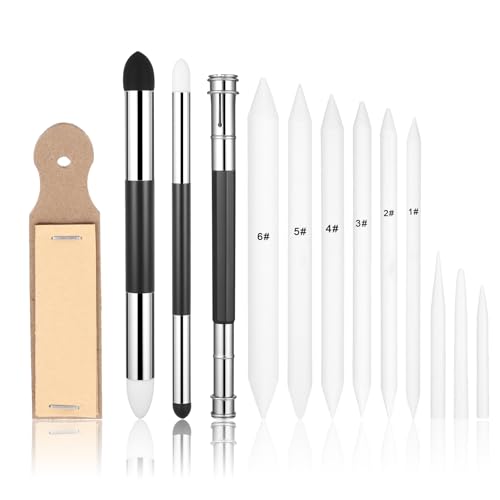simarro 13 Stück Papierwischer Set, Papierwischer Bleistift Skizzenwischer Blending Stumps und Tortillions Set mit Schleifpapier für Abwischen Korrigieren Kunst Zeichnen Künstler Basteln