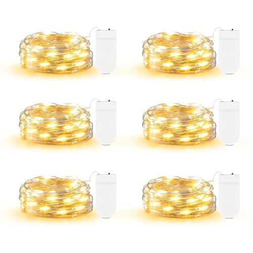 DBFAIRY 6 Pack Mini Lichterkette mit Batterie, 2M 20 LED Micro Lichterkette Silberdraht, Kleine Lichterketten Wasserdicht für DIY Party Hochzeit Garten Weihnachten Beleuchtung Deko (Warmweiß)