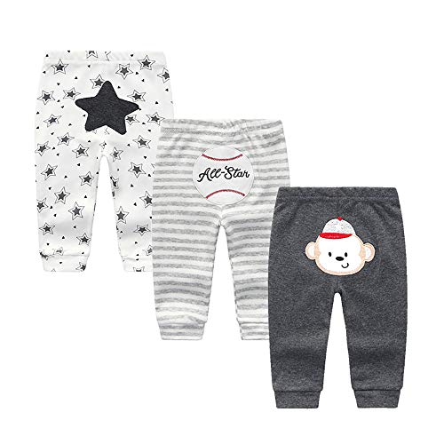 Chamie Baby Leggings Hosen Hosen für Baby Jungen und Mädchen 0-3m/3-6m/6-9m/9-12m 3-Pack 100% Baumwolle Gr. 80 cm, Design2