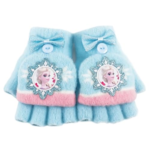 MIUNUO Froz Kinder Halbfinger Handschuhe, Froz Fingerlose Fäustlinge Mädchen, Winter Cartoon Fingerhandschuhe, Froze Strickhandschuhe, Thermohandschuhe mit Klappe, Winterhandschuhe 5-12 Jahre Alt